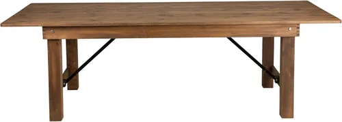 Miniatura 10 de Flash Furniture Serie Hércules Mesa de comedor plegable rústica de pino macizo de 8' x 40", mesa rectangular antigua de granja para comedor y eventos