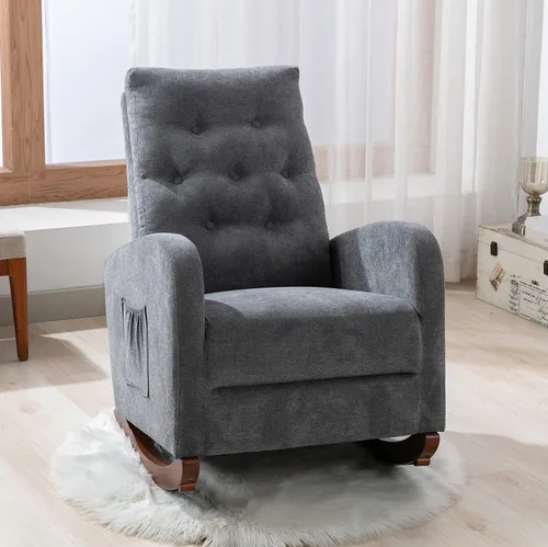 Miniatura 4 de Mecedora moderna de mediados de siglo para cuarto de bebé, tapizada, con respaldo alto, para sala de estar (gris oscuro + algodón)