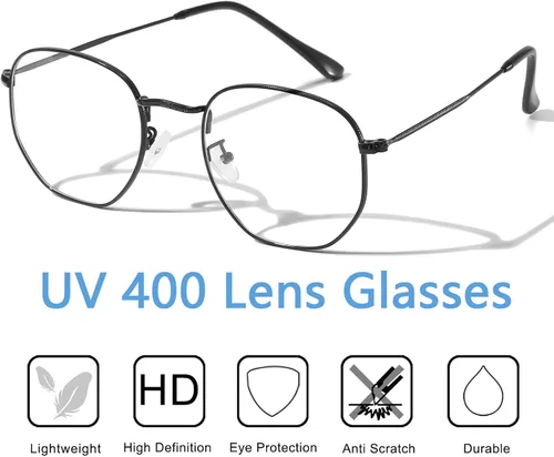 Miniatura 4 de Lentes hexagonales de metal con bloqueo de luz azul, antifatiga ocular para pantallas digitales, marco ligero para hombres y mujeres