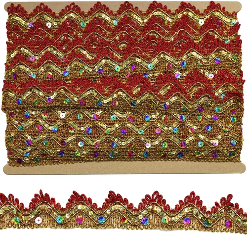 Miniatura 10 de Cinta de 14 yardas de ancho, 1.378 in/1.37 pulgadas, color azul y plateado con lentejuelas plateadas, cinta para manualidades y costuras Dorado