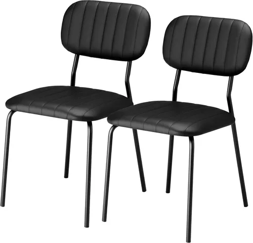 VINGLI Juego de 2 sillas de comedor apilables, asiento acolchado de poliuretano con marco de metal, silla apilable para el hogar, cocina, oficina,