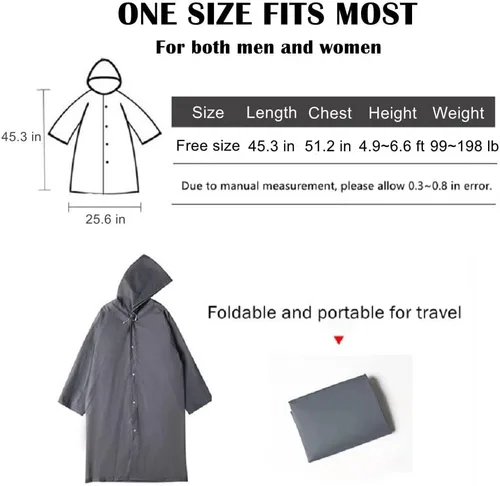 Miniatura 4 de Ponchos de lluvia para adultos, mujeres y hombres (paquete de 2 a 5), impermeables reutilizables de EVA con capucha, equipo de lluvia portátil