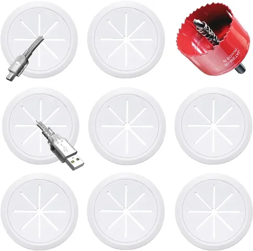 Miniatura 8 de Paquete de 2 ocultadores de cables de TV para pared, agujero de 1.97 pulgadas (50mm), kit de gestión de cables en pared, incluye 2 pasacables y 1