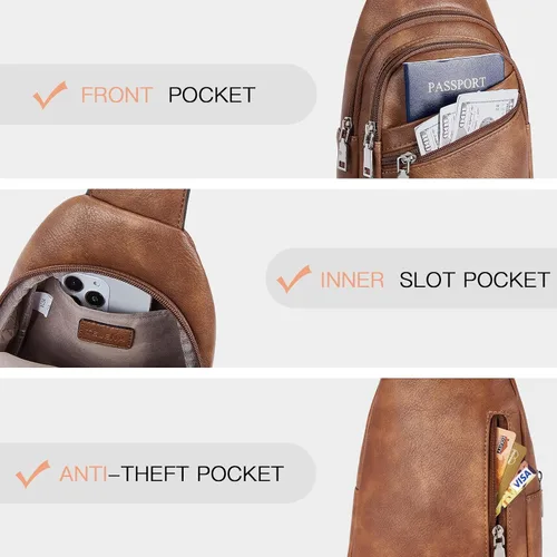 Miniatura 4 de Telena Bolso bandolera para mujer, bolso cruzado para mujer, cangurera de cuero vegano con correa ajustable