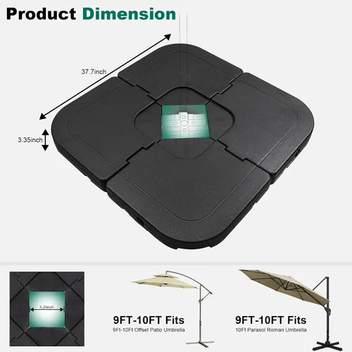 Miniatura 4 de SZHLUX 4 piezas de 185 libras de capacidad de alta resistencia voladiza Offset Base de sombrilla de patio, base cuadrada resistente al viento
