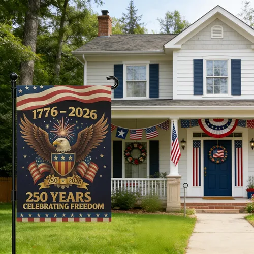 Miniatura 6 de Banderas de jardín con el 250 aniversario de Estados Unidos para exteriores, bandera de Estados Unidos del 250 aniversario 1776-2026, letrero