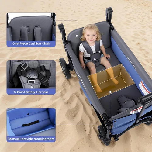 Miniatura 5 de MOMFANN Vagón Cochecito para 2 Niños, Vagón Cochecito Plegable con Toldo, Organizador para Padres de Todo Terreno, Asa Ajustable y Barra de Tracción