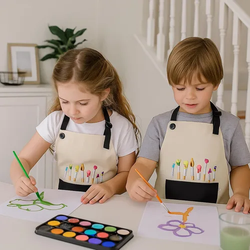Miniatura 4 de Paquete de 2 delantales de artista para pintar, delantal ajustable impermeable de jardinería, lindo delantal de pintura para niños y niñas