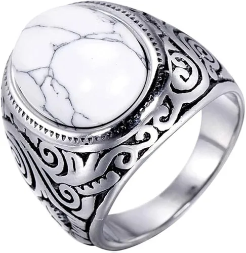 Anillo de ónice de acero inoxidable, estilo retro vintage, color turquesa