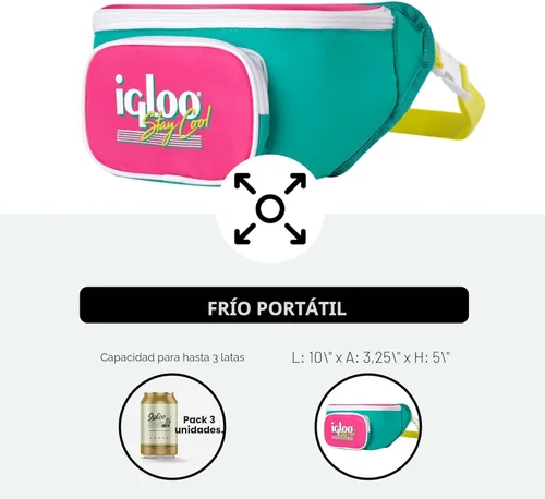 Miniatura 5 de Igloo Riñonera Refrigeradora Retro Bolsa Cruzada Aislada Riñoneras de Viaje Jade 3-Can