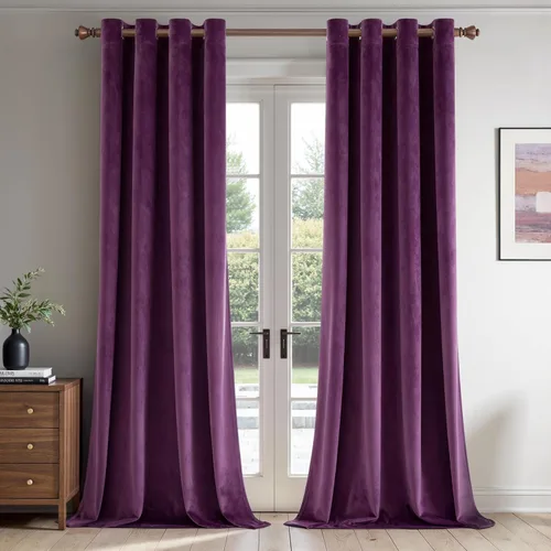 Miniatura 27 de EMEMA Juego de 2 paneles de cortinas de terciopelo de 63 pulgadas, con pestaña trasera y bolsillo para barra, cortinas con aislamiento térmico