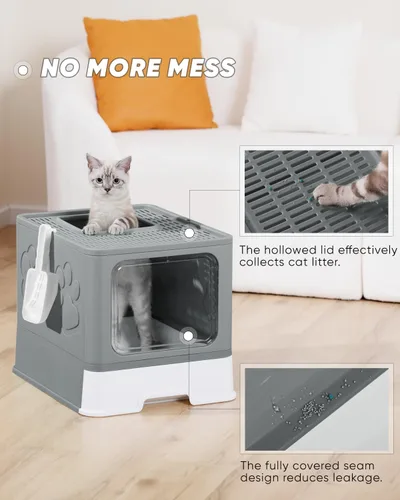 Miniatura 5 de Caja de Arena Cerrada para Gatos, Caja de Arena Grande para Gatos Grandes, Cajas de Arena Cubiertas para Gatitos con Tapa, Recinto de Caja