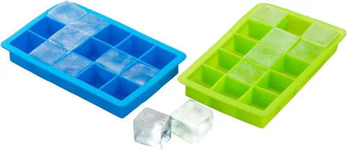 Miniatura 2 de COLIBROX Bandeja de cubitos de hielo de silicona (paquete doble) azul y verde