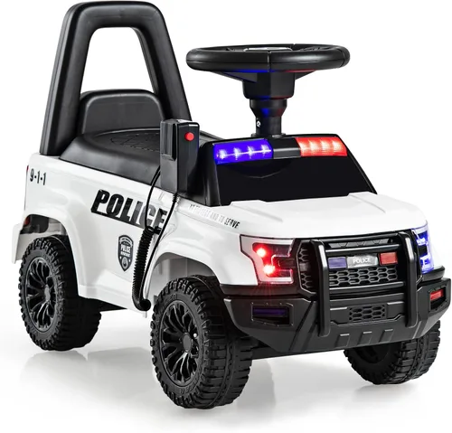 Miniatura 10 de OLAKIDS Coche de policía de paseo con empuje para niños, juguete deslizante de pie a suelo para niños pequeños con sirena, volante, megáfono, Rosa