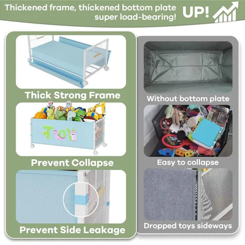 Miniatura 5 de Caja grande de juguetes para niños con ruedas, 120L Cajas de juguetes para niños extra grandes de metal y tela Oxford, cofre de juguetes organizador