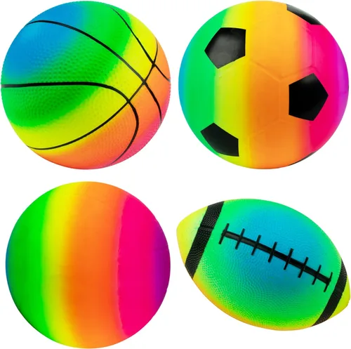 Homotte Rainbow Sports Balls Paquete de 4, 1 de cada una de 8.5" Fútbol Americano, Baloncesto, Fútbol y Voleibol para Patio de Juegos, Juego de