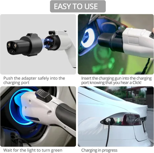 Miniatura 2 de Justech Adaptador de cargador J1772 a Tesla, adaptador de 80 amperios y 240 V para carga rápida Tesla compatible con Tesla Model 3/S/X/Y, negro