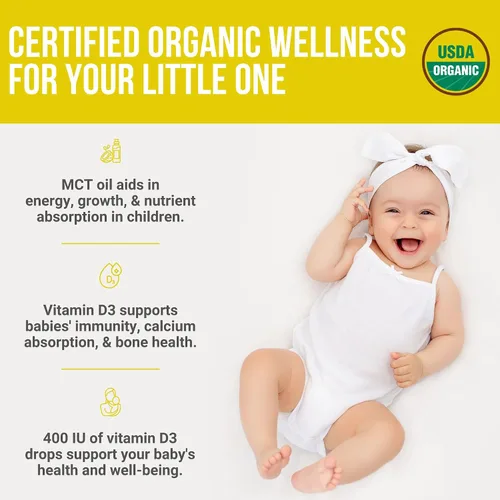 Miniatura 4 de Vegano orgánico 400IU, vitamina D3, 60 gotas – Gota para bebés y niños pequeños USDA orgánico, sin OMG, a base de plantas, sin aditivos ni
