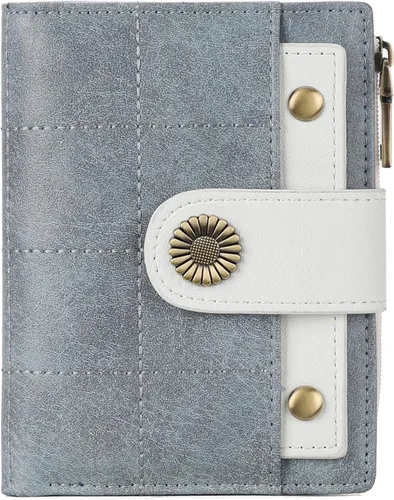 Miniatura 9 de SENDEFN - Carteras pequeñas para mujer, cartera compacta con bloqueo RFID, de cuero, plegable, con bolsillo para monedas y cierre, A-baby Azul