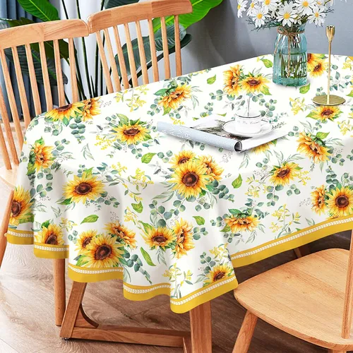 Miniatura 11 de Mantel floral impermeable, mantel de campo francés ovalado azul y amarillo, 54 x 72 pulgadas, resistente a las arrugas y lavable, perfecto