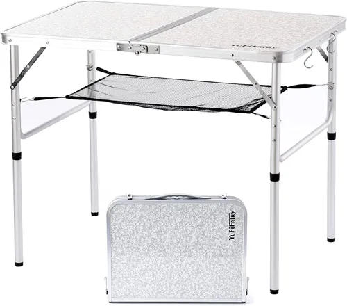 Miniatura 10 de Mesa de campamento plegable pequeña, 24 pulgadas de largo x 16 pulgadas de ancho con patas de altura ajustable, mesa de comedor de aluminio ligera