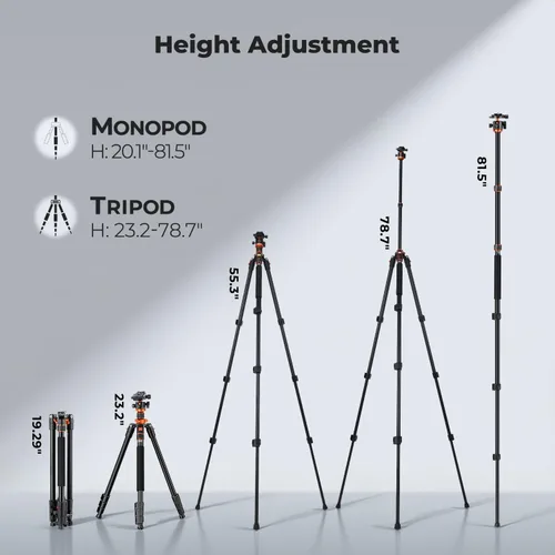 Miniatura 2 de K&F CONCEPT Trípode para cámara, trípode de aluminio de 78 pulgadas, trípodes y monopies de 81 pulgadas, trípode de viaje estable y resistente