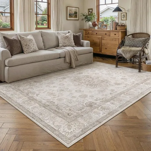 Miniatura 93 de PureCozy - Alfombra de área beige de 8 x 10, lavable, vintage, alfombra para sala de estar, dormitorio, gran alfombra suave retro de pelo bajo