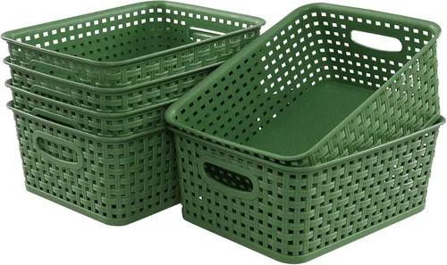 Cesta de almacenamiento de plástico tejido, 10.03 x 7.55 x 4.09 pulgadas, juego de 6, verde