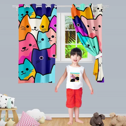 Miniatura 4 de Cortinas de Gato - Lindas Cortinas Opacas de Gato para Habitación de Niños Decoración Kawaii para Dormitorio de Niñas, 2 Paneles, 82 x 63 pulgadas