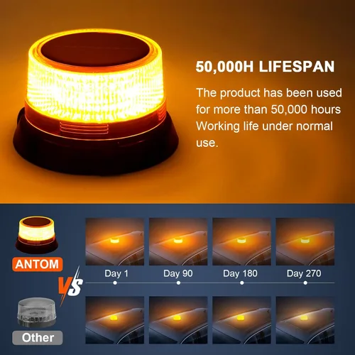 Miniatura 7 de AnTom Luces estroboscópicas LED solares inalámbricas, luz de baliza ámbar recargable impermeable con base magnética fuerte, advertencia de rotación