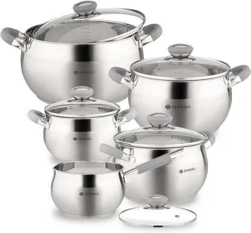 Miniatura 13 de Daniks - Olla moderna de acero inoxidable con tapa de vidrio, inducción, 2 cuartos, olla apta para lavavajillas, asas a prueba de calor, olla