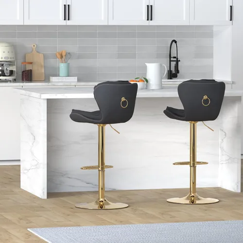 Miniatura 2 de Taburete de bar moderno giratorio de altura de pub, silla de comedor alta con asiento de terciopelo, respaldo, taburete hidráulico sin brazos, Negro