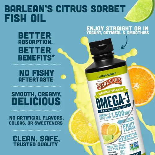 Miniatura 4 de Barlean's Suplemento líquido de aceite de pescado Omega 3 para hombres y mujeres, 1500 mg de ácido graso EPA y DHA, promueve la salud del cerebro