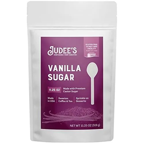 Judee's - Azúcar de vainilla de 11.25 onzas, fabricado con azúcar en polvo de primera calidad, espolvorea sobre postres y endulza el té o el café,