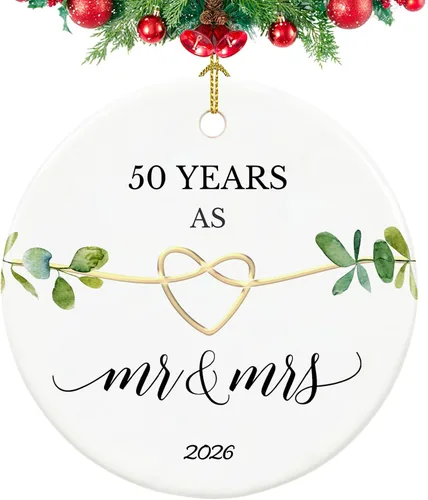Adorno de 50 aniversario, regalos para aniversario de boda de 50 años, regalos de boda 50 para padres, parejas, 2.9 pulgadas, cerámica de 50 años