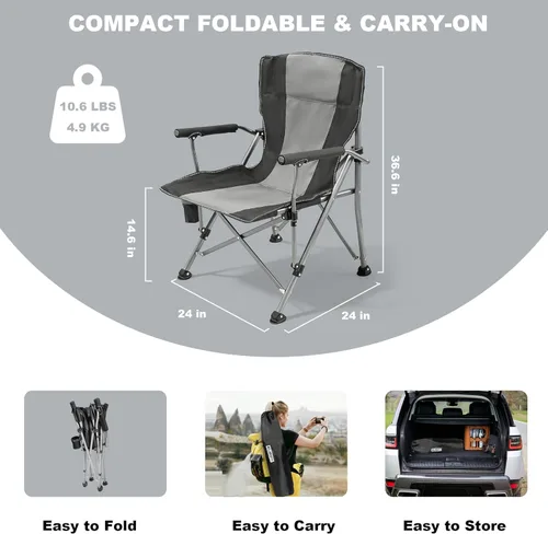 Miniatura 6 de WILDROOTS Silla de campamento resistente de 500 libras de capacidad, silla portátil para exteriores, silla plegable acolchada duradera para playa