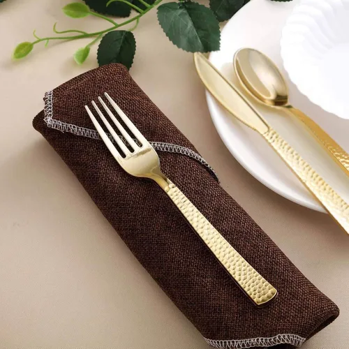 Miniatura 2 de Efavormart - Juego de 24 tenedores desechables de plástico color oro rosa, cubiertos resistentes de 7 pulgadas con elegante diseño martillado