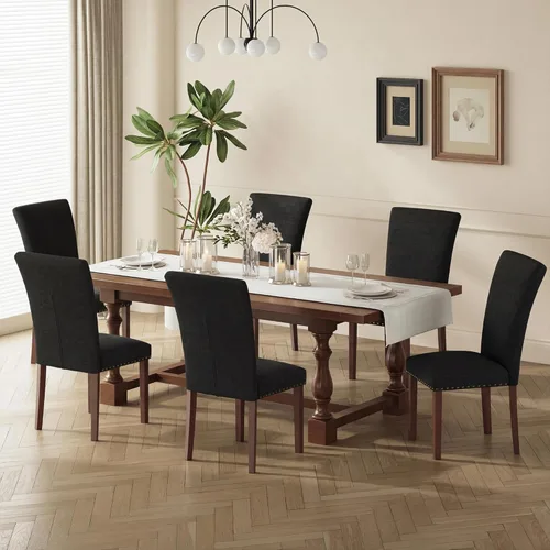 Miniatura 12 de COLAMY Juego de 2 sillas de comedor tapizadas Parsons, sillas de tela para comedor y cocina con detalle de cabeza de clavo y patas de madera