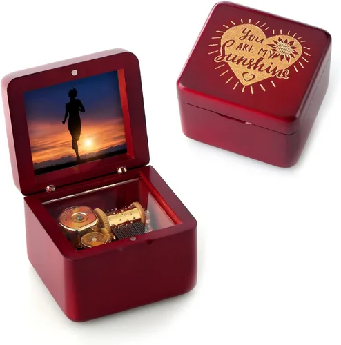 Miniatura 12 de Caja de Música Mini con Marco de Fotos Grabado Láser Caja de Música Vintage de Cuerda, Regalo para el Día de la Madre Día de San Valentín Día