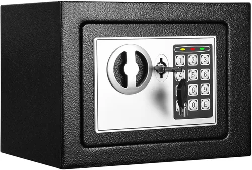 Caja de seguridad personal mini TOTOY 0.4 pies cúbicos - Caja de seguridad electrónica digital de acero con cerradura de combinación de llaves, caja