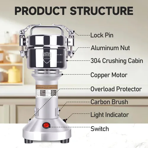 Miniatura 7 de Goldtouch Molinillo de Grano de 150g Molinillo 1500W Eléctrico de Acero Inoxidable Molinillo de Grano Pulverizador de Alta Velocidad Máquina