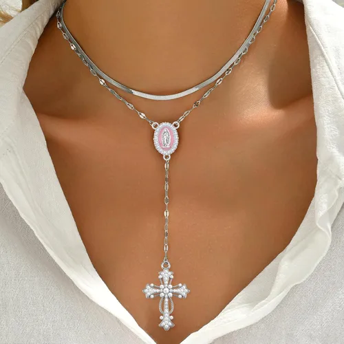 Miniatura 3 de Suministros para hacer rosarios, 24 piezas de dijes de cruz y medalla milagrosa, colgantes de crucifijo vintage, perla para mujer