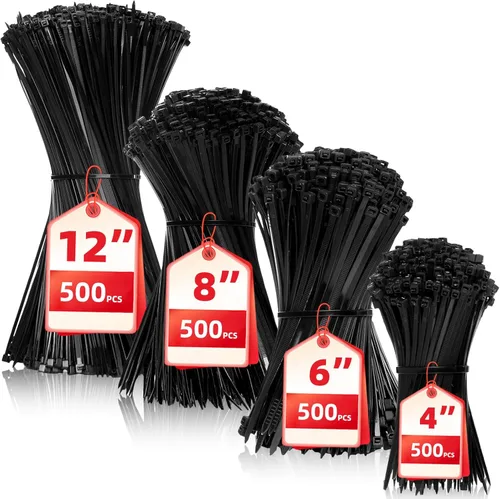 Miniatura 17 de Bridas para cables, paquete de 400 unidades, color negro, varios tamaños, 12+8+6+4 pulgadas, gestión de cables de nailon autobloqueante multiusos