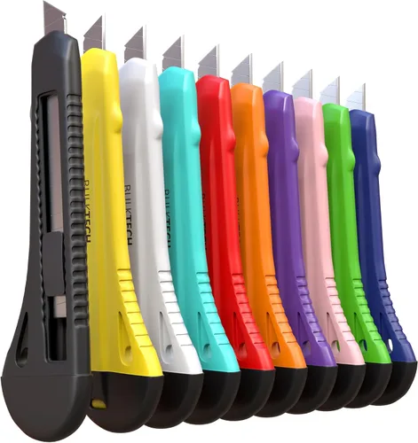 Miniatura 8 de Cuchillos utilitarios a granel, cortador retráctil para cajas de cartón, cartón y cajas, hoja afilada de 0.709 in más ancha, mecanismo suave, Negro