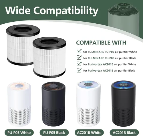 Miniatura 2 de Paquete de 4 filtros de repuesto HEPA PU-P05/AC201B compatibles con purificadores de aire FULMINARE PU-P05 y purificadores de aire Purivortex