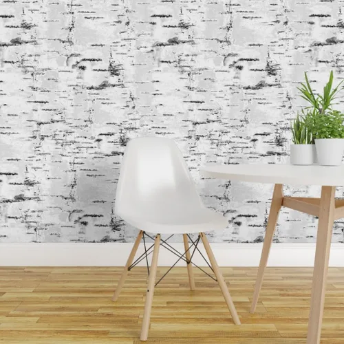 Miniatura 3 de Muestro de papel tapiz extraíble, corteza de abedul del bosque, árbol blanco, bosque neutro, aspecto texturizado sintético, papel tapiz prepegado
