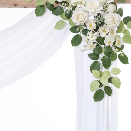 Miniatura 8 de Tela drapeada para arco de boda, 1 panel de 18 pies, cortina de telón de fondo transparente blanco de gasa para boda, arco, ceremonia, cenefa