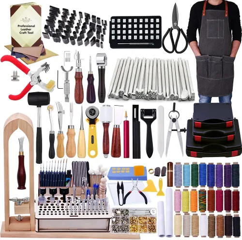 BUTUZE Kit de cuero de 440 piezas, el juego de herramientas de trabajo de cuero más completo, herramientas de corte de perforación, sello de letras