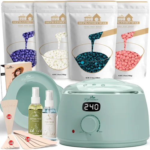 Miniatura 16 de Lifestance Kit de depilación para mujeres y hombres - Calentador digital L3 Amethyst Trace, forro de silicona para recipiente de cera, depilación