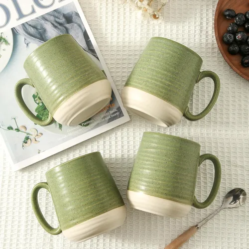 Miniatura 5 de Juego de tazas de café de cerámica grandes - Juego de 4 tazas de café de porcelana de 15 oz con asa, perfectas para capuchino, té, moca, bebidas